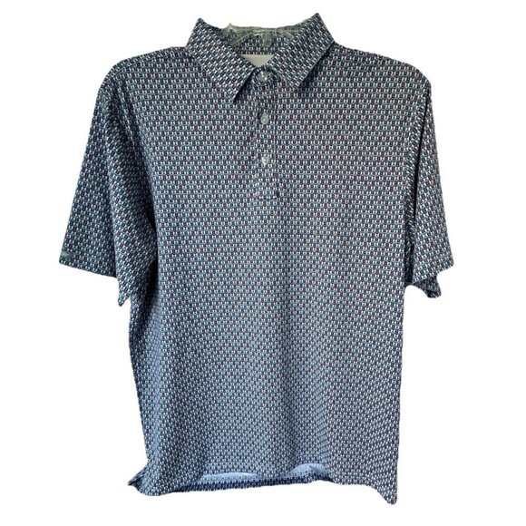 Straight Down Golf Polo Mens Size Large Boat All Over Speed Boats Print w/Logo - Picture 1 of 5